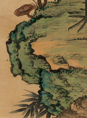 邹一桂蟠桃图高清国画花鸟临摹彩色画稿鹤寿图工笔花鸟仙鹤寿桃