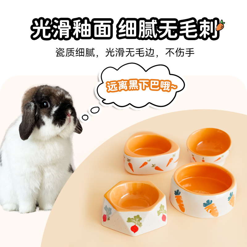 宠物胡萝卜陶瓷食盆兔子龙猫豚鼠荷兰猪猫咪狗草架食盆陶瓷碗卡通 - 图0