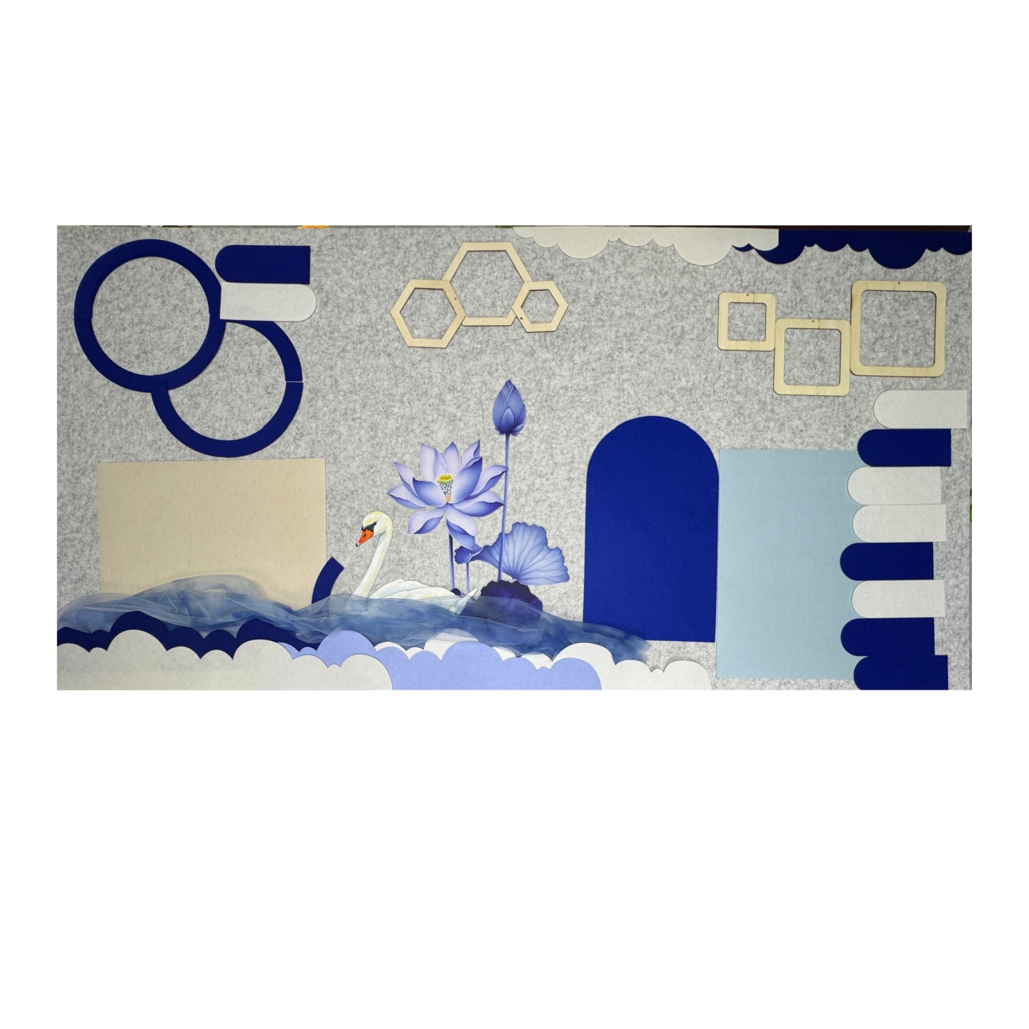 幼儿园小学黑板报蓝色系荷花主题墙贴大尺寸毛毡文化墙 - 图3