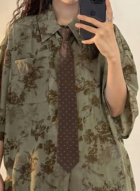 棕色复古条纹领带女懒人免打