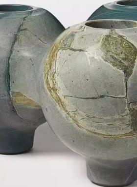 天然大理石雨林绿大象白雕刻圆球体花瓶花器奢石摆件台面饰品