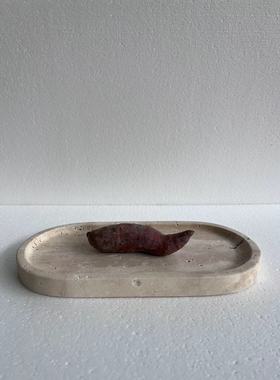 黄洞白洞天然大理石别墅豪宅桌面客户饰品摆件托盘