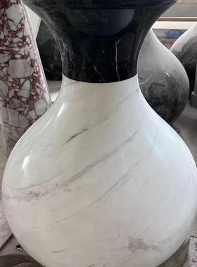 天然爵士白卡白大理石拼花黑白根底座餐桌原石雕刻水滴桌腿