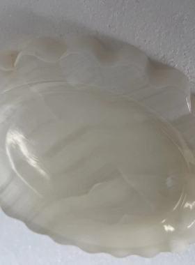 白玉青玉玉石花边托盘摆件装饰品玉石大理石奢石别墅大宅定制