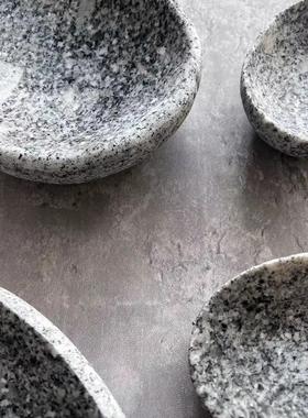 天然花岗岩麻石椭圆碗圆碟组合哑光效果外贸雕刻可定制