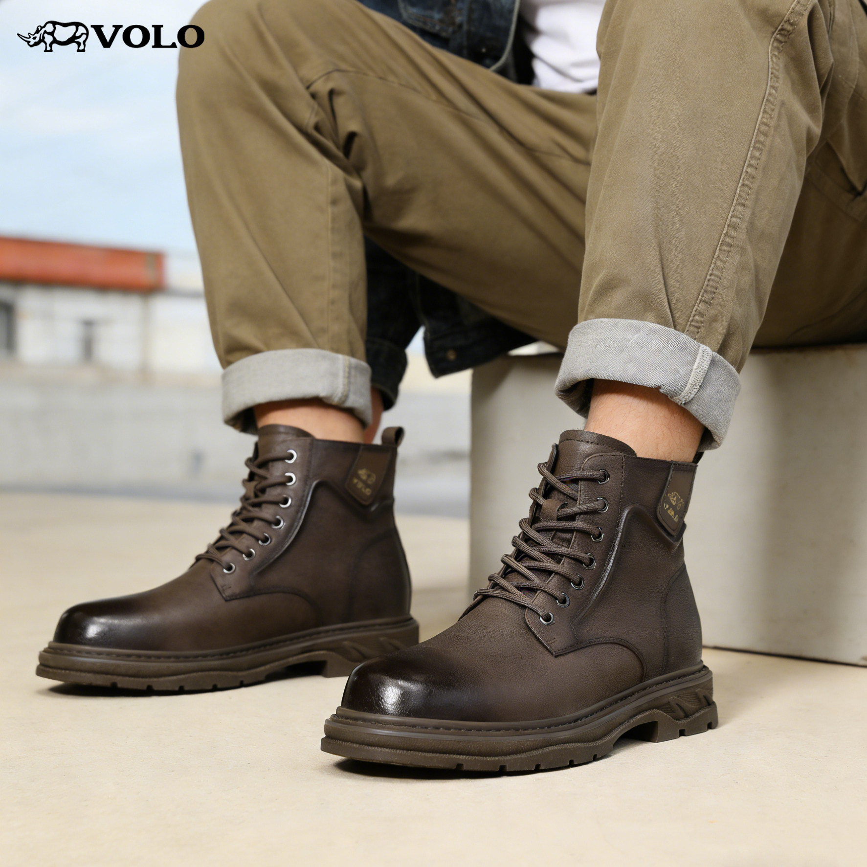 VOLO犀牛工装马丁靴男款加绒复古休闲男士靴子户外短靴真皮侧拉链,淘宝优惠券,粉丝福利购,淘宝优惠卷