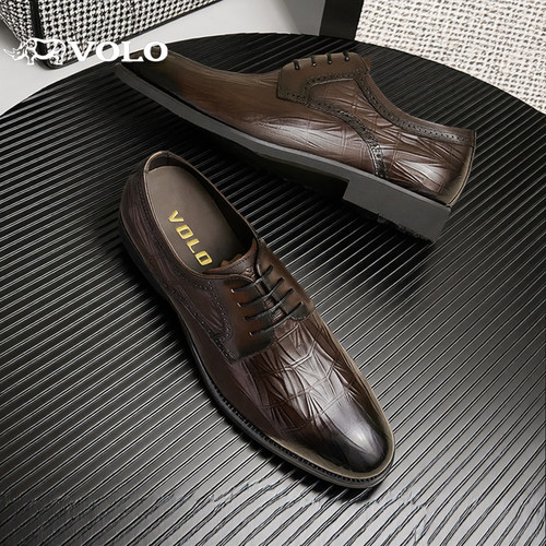 VOLO犀牛男士皮鞋男正装商务男结婚新郎内增高西装皮鞋德比鞋真皮 - 图3