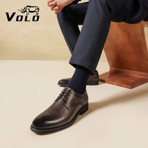 VOLO犀牛男士皮鞋男正装商务男结婚新郎内增高西装皮鞋德比鞋真皮 - 图2