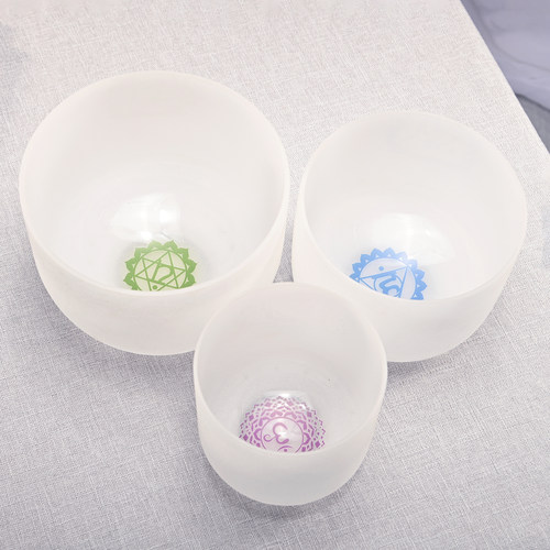 定制水晶钵颂钵瑜伽水晶音钵镀花手工乐器七音调钵音碗音乐碗套装 - 图2