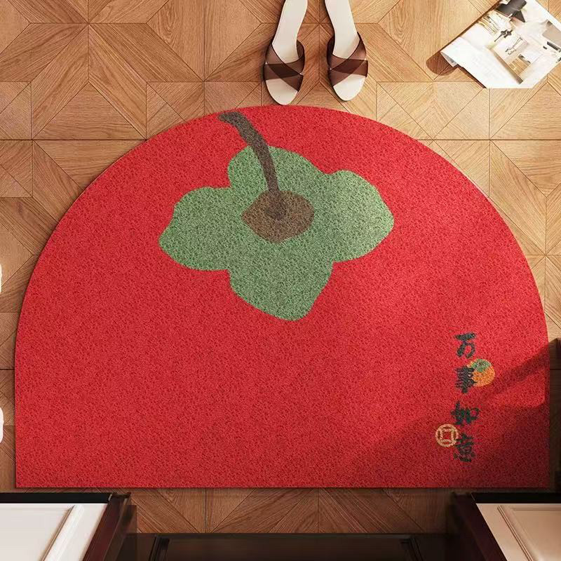 新款红色喜庆半圆丝圈入户门地垫家用玄关脚垫PVC刮沙耐磨进门垫,淘宝优惠券,粉丝福利购,淘宝优惠卷