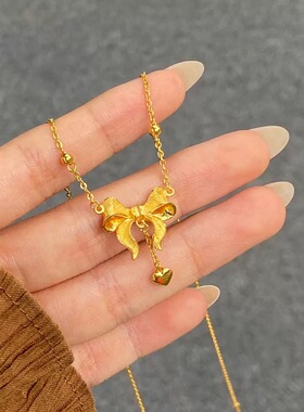 在逃公主蝴蝶结项链爱心锁骨链