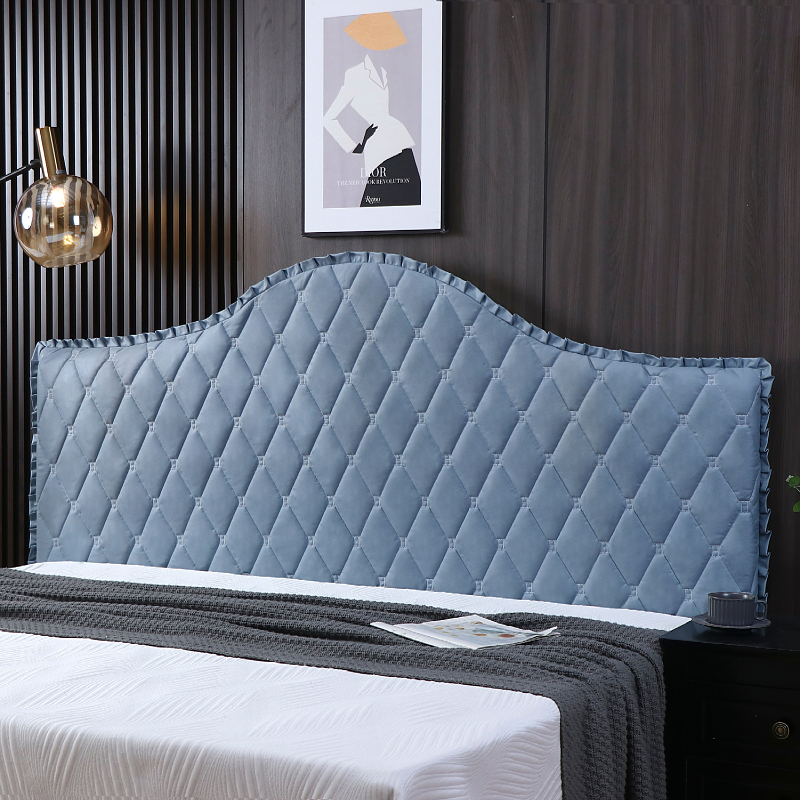 2025新款免洗科技布欧式半圆床头罩凹凸弧形防滑木床头加厚保护套 - 图1