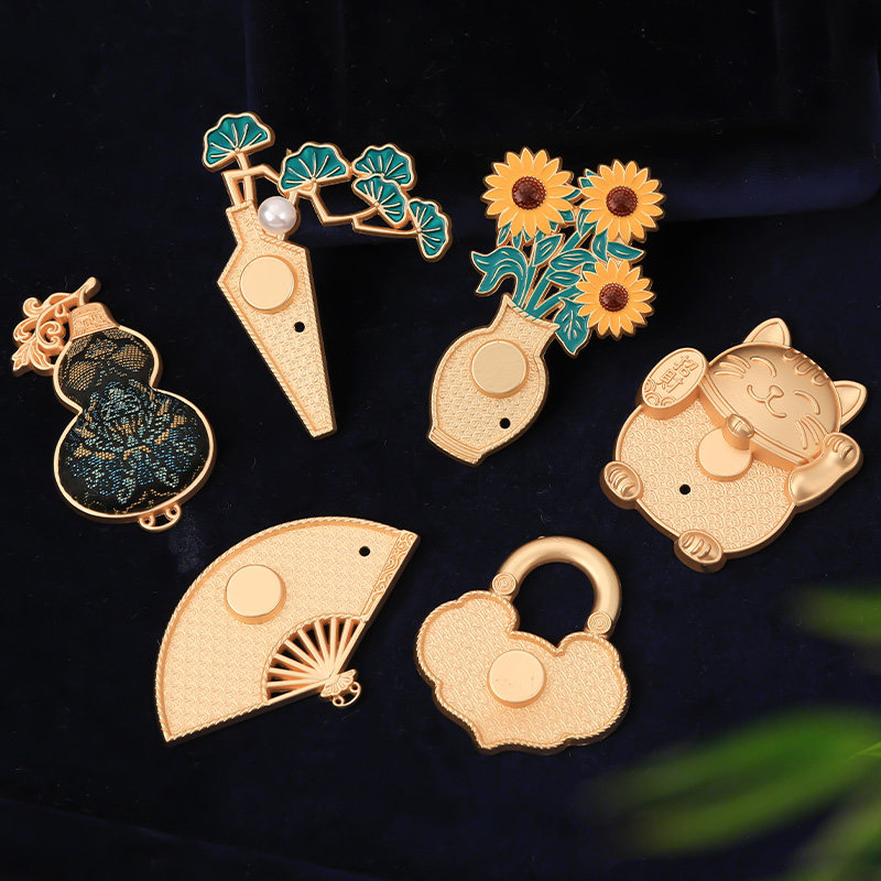 复古中国风动物花卉冰箱贴宋锦贴布带盖底胚DIY饰品配件手工材料,淘宝优惠券,粉丝福利购,淘宝优惠卷