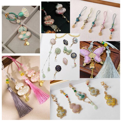 新中式宋锦配饰如意福牌吊坠diy串手绳项链配件流苏穗子挂件饰品 - 图2