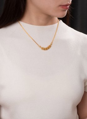 黄金色碎碎冰五帝币招财项链