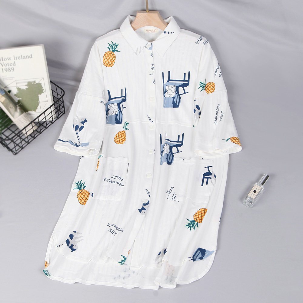 睡裙秋纯棉七分袖中长款新品连体衣 幻想曲睡裙