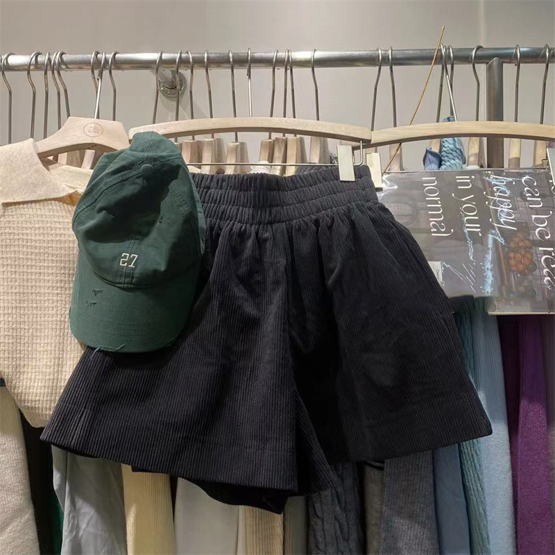 2025秋季灯芯绒纯色蓬蓬短裤休闲裤裤子女高腰A字裤欧货直筒女士 - 图2