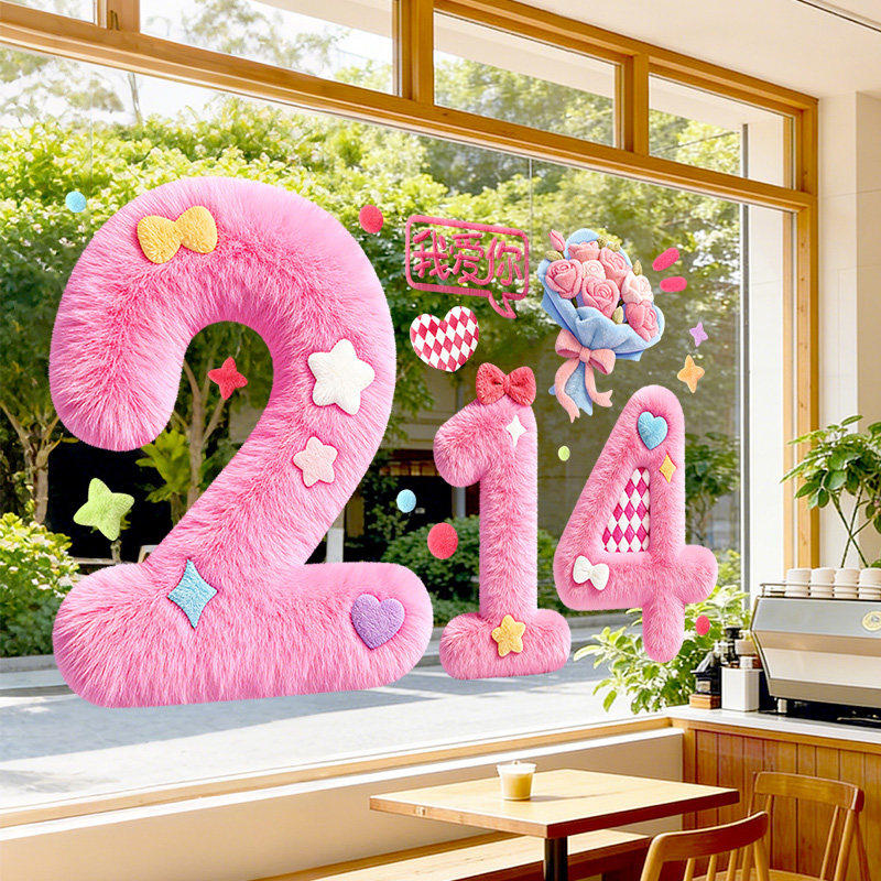 粉色毛绒214我爱你UV贴纸,淘宝优惠券,粉丝福利购,淘宝优惠卷