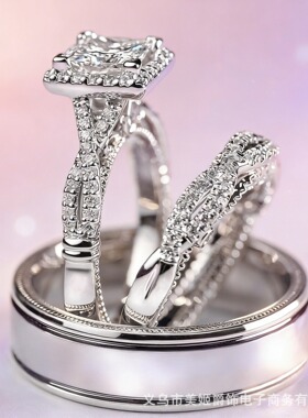 时尚双色镶钻情侣对戒