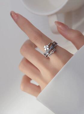 复古做旧四叶草叠戴开口女戒