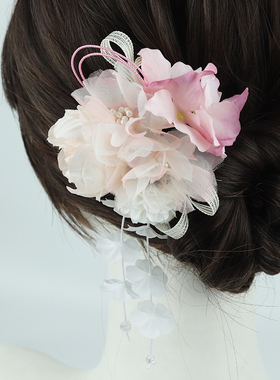 和服日本浴衣头饰花朵带流苏糖果边发夹成人礼生日Lolita小物森系