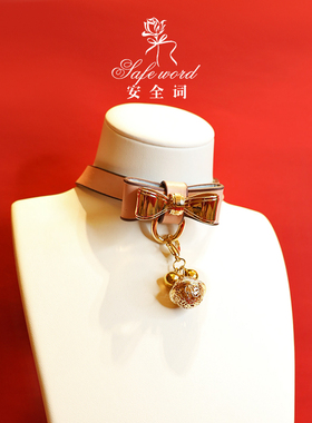 蝴蝶结铃铛puppy皮质项圈粉choker带牵引绳小猫狗吊牌可定制刻字