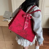 Красная вместительная и большая сумка для невесты, китайский стиль, с вышивкой, для подружки невесты