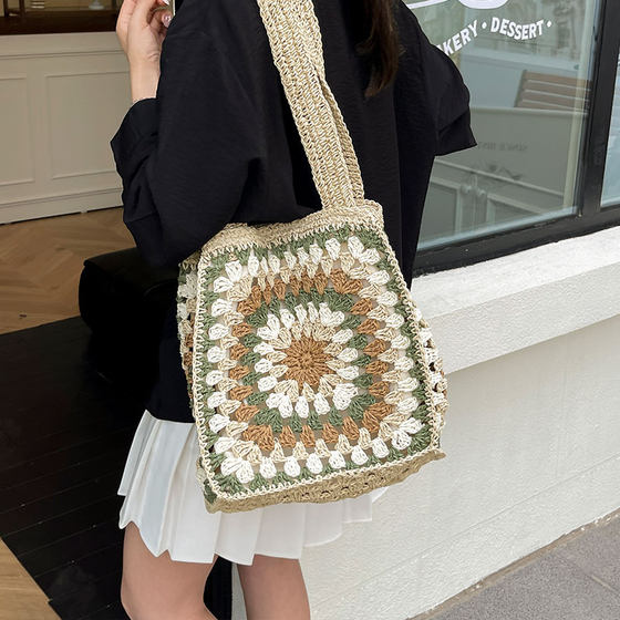Large capacity straw bag seaside woven tote bag