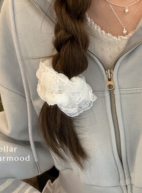 Bellar / larmood  lace vintage 少女甜美 白色蕾丝波点褶皱发圈