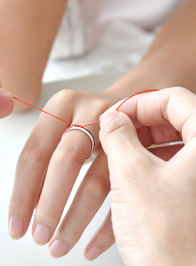 红线情侣戒指对戒复古小众设计s925纯银女戒学生刻字一对七夕礼物