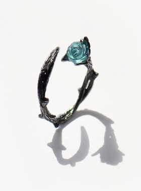 荆棘玫瑰情侣对戒s925纯银男女黑色花朵一对小众设计师戒指刻字