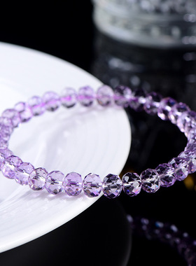 久雅水晶 天然玻利维亚紫水晶刻面手链 浅色紫水晶切面手串