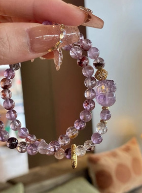 天然紫幽灵手链双圈叠戴新中式国风紫黄晶貔貅手串女轻奢小众百搭