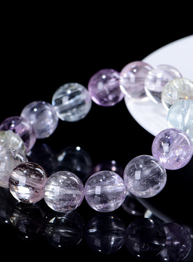 天然7A拉丝猫眼彩锂辉手链 一线猫眼冰种彩色紫锂辉手串