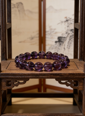 九姨太「好运」精品级乌拉圭深紫色天然紫水晶手串转运珠新年礼物