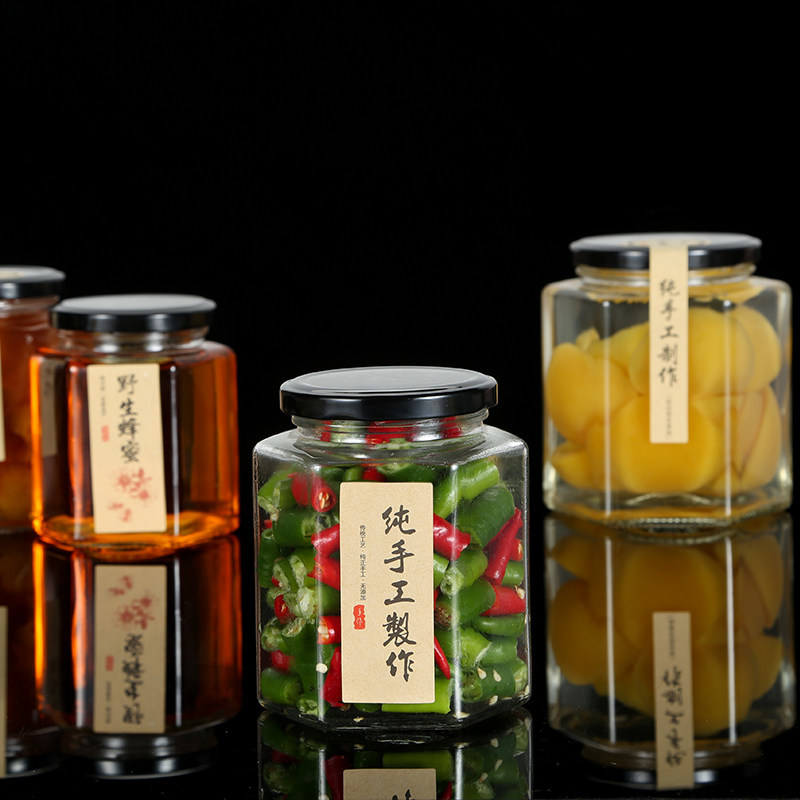 六角六棱玻璃瓶蜂蜜包装密封罐辣椒果酱菜瓶子小号燕窝罐头瓶带盖,淘宝优惠券,粉丝福利购,淘宝优惠卷