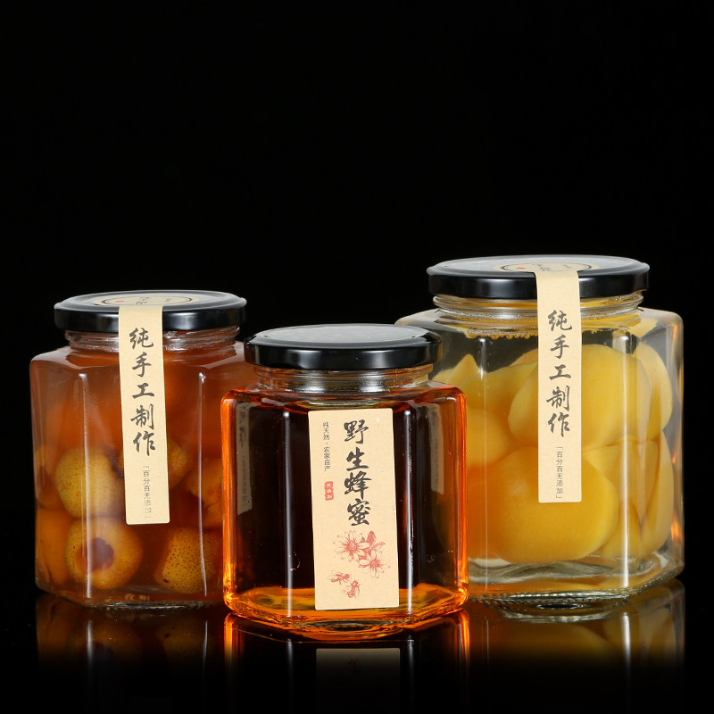 六角六棱玻璃瓶蜂蜜包装密封罐辣椒果酱菜瓶子小号燕窝罐头瓶带盖,淘宝优惠券,粉丝福利购,淘宝优惠卷