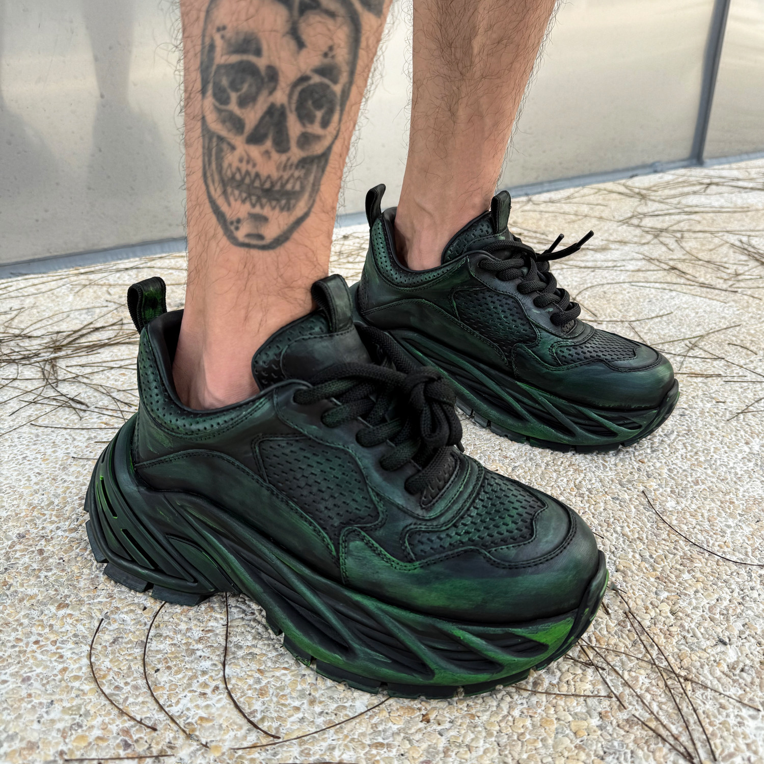 【帽子先森】暗夜绿厚底老爹鞋男真皮复古运动鞋欧货增高休闲鞋潮,淘宝优惠券,粉丝福利购,淘宝优惠卷