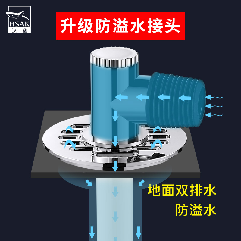 汉鲨洗衣机地漏盖板下水管专用接头二合一防漏水排水管三通两用 - 图1