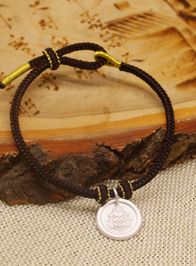 足银黄财神手链纯银999吊坠黄财神红绳手镯新款手工古法手牌配件