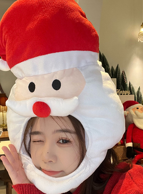 可爱搞怪卡通装扮圣诞装饰头套帽子圣诞节拍照表演直播网红款保暖