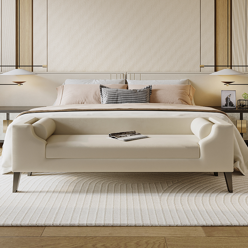 美式卧室床尾凳现代简约布艺床头凳床前沙发床榻更衣间长条沙发凳 - 图1