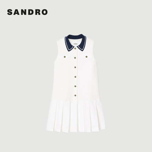 五一出游穿搭SANDRO2025夏季女装法式甜美竖排扣无袖百褶连衣裙 - 图3