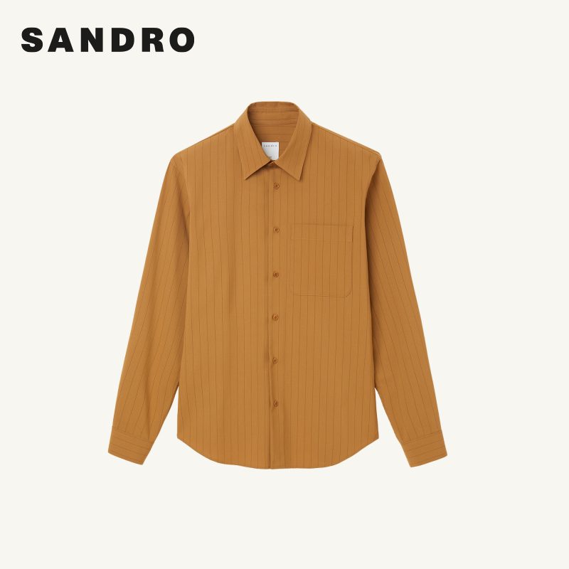 SANDRO Outlet男装休闲翻领纯色随性飘逸长袖条纹衬衫SHPCM00560