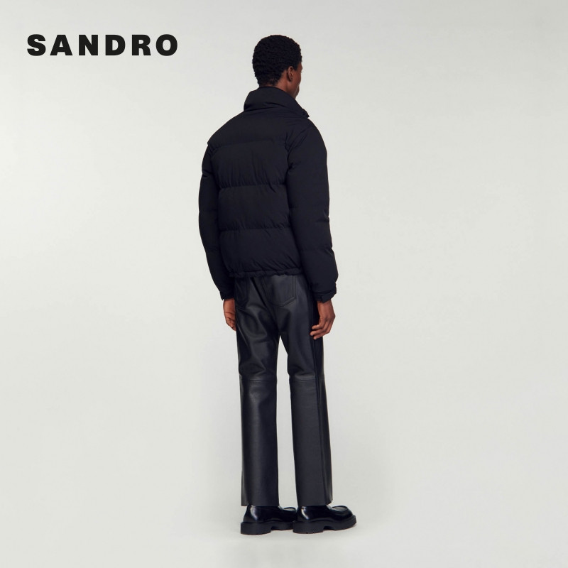 SANDRO秋冬男装经典款法式简约休闲黑色拉链门襟立领抽绳棉服外套,淘宝优惠券,粉丝福利购,淘宝优惠卷
