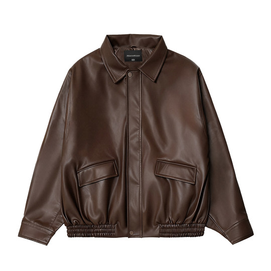 嘿马七作美式翻领皮衣短款外套复古春秋款男女休闲美拉德机车夹克