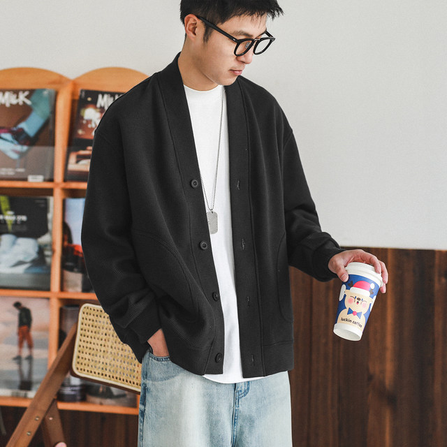 Heima Qizuo solid color waffle cardigan