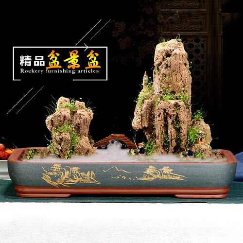 紫砂花盆假山盆景盆造景无孔浅盆室内长方形吸水石盆老桩陶瓷花盆 - 图1