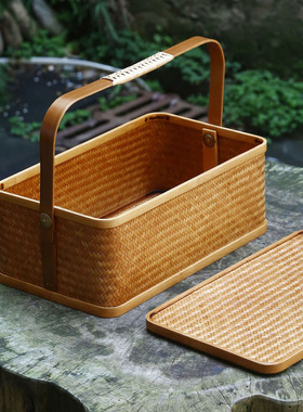 竹编提篮复古食盒礼盒茶具收纳