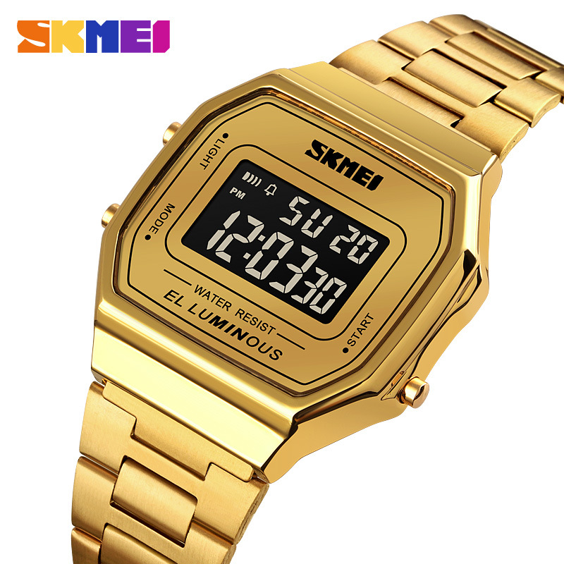 SKmei时刻美东南亚热卖时尚休闲方形数字潮男防水运动钢带电子表 - 图0